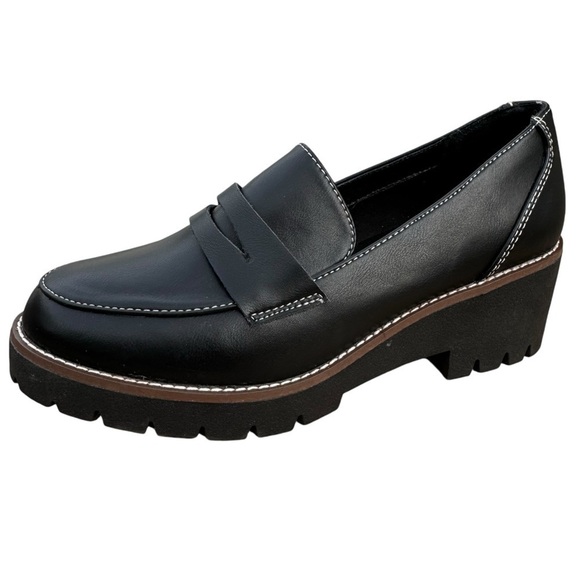 Blondo Daina Black Leather Chunky Lug
Platform Waterproof Penny Loafers Size 9.5 - Picture 1 of 15